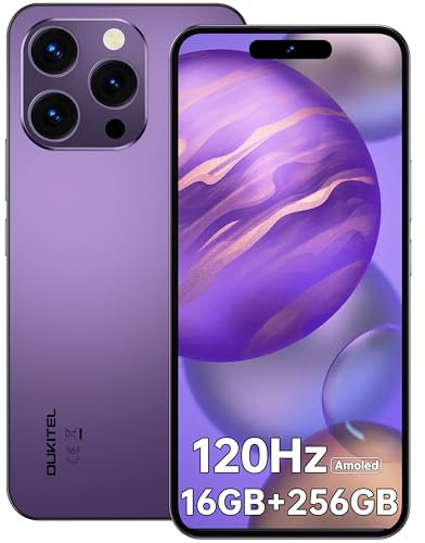 OUKITEL P1 Android Phones - 6.7 Inch 120Hz AMOLED Mobile Display, 24GB RAM+256GB ROM/2TB, Android 14 Phone, 5150mAh 18W Fast Charge, 50MP+32MP Camera, Dual Sim 4G Smartphone,5G WIFI,OTG, NFC, Purple
