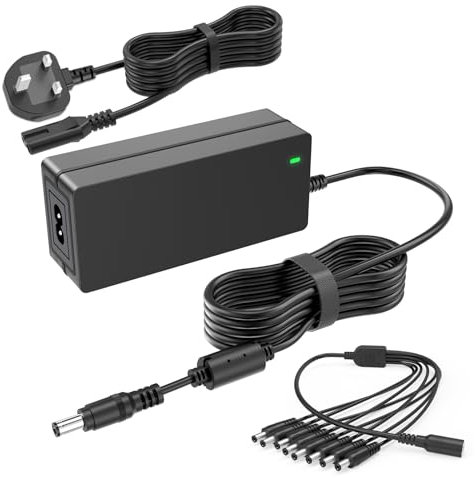 MAREISA CCTV Camera Power Supply, 12V 5A Power Supply for Annke, Lorex, Samsung, Q-See, Night Owl, Swann Cameras and CCTV DVR Surveillance System, Security Camera, with 8-Way Splitter Cable
