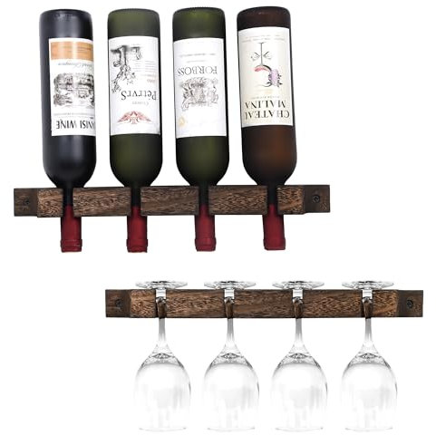 MITIME Wall Mounted Wooden Wine/Tall Glass Rack, Hanging Tall Glass Storage & Bar Organizer for Home & Bar Decor.(2)