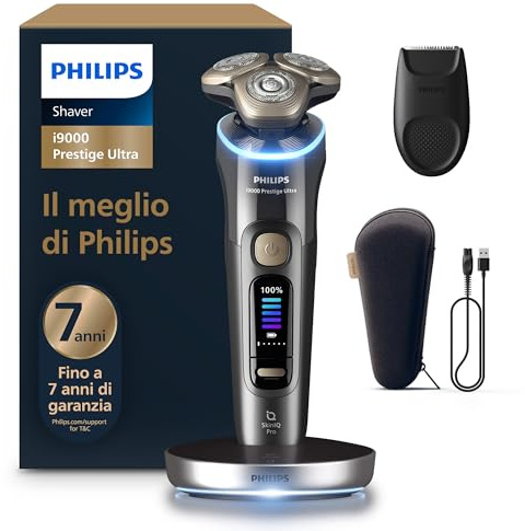 Philips Shaver i9000 Prestige Ultra, Wet & Dry Electric Shaver, Dark Slate, Skin IQ Pro Technology, Triple Lift & Cut System, 360 Rotating NanoTech Precision Blades, 5 Shaving Modes, Model XP9402/11
