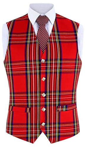 Hamilton Kilts Chaleco de tartán con botones de cardo, estilo tradicional escocés de las Tierras Altas, ideal para fiestas y bodas, Royal Stewart, 42