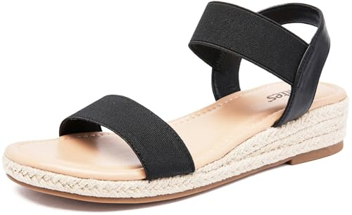 Veittes Women's Platform Wedge Sandals Elastic Straps. | Open-toe wedge sandals with adjustable elastic straps.Cushioned insole and lightweight rubber sole for comfort.