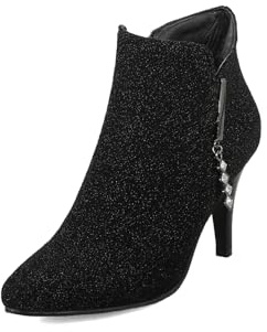 Generico Stivaletti Donna Glitter Punta A Spillo con Tacco Stiletto Cerniera Laterale Dettagli Strass Comodi Antiscivolo per Festa Sera Prom,Nero,38 EU
