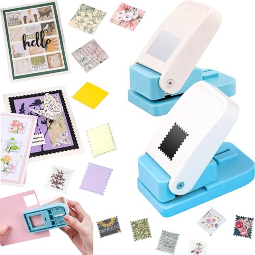 2 punzoni per timbri, 2,5 x 2 cm, forme rettangolari per francobolli e perforatrice quadrata da 2,5 cm, punzonatrice a leva per artigianato con carta, scrapbooking, stamping, strumenti per artigianato