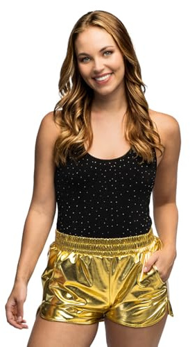Boland - Hotpants Shiny con elastico in vita e tasche laterali, pantaloncini metallizzati luccicanti per Carnevale, festival e feste a tema