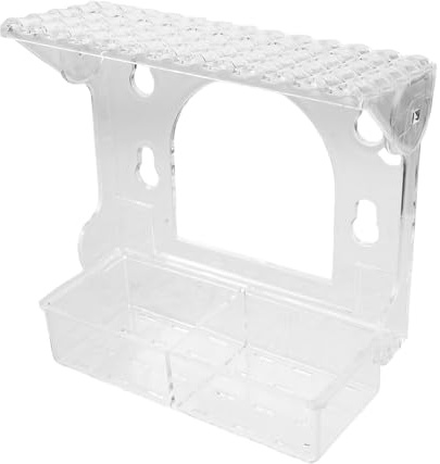 BAZEITFLOW Comedero para Pájaros Transparente con Ventosas para Ventana, Bandeja Extraíble Doble Compartimento, Acrílico Resistente, Estación de Alimentación para Exteriores y Balcón, Fácil