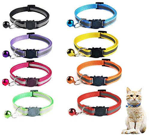 Sunshine Smile Reflektierendes Sicherheitshalsband für Katzen - Verstellbar 18-35cm, Selbstöffnend, 8 Stück