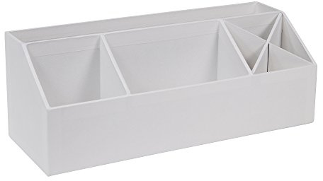 Bigso Box of Sweden Caja dividida en 4 compartimentos – Bandeja clasificadora para notas, clips, bolis, etc. – Organizador de escritorio de tablero de fibras y papel con aspecto de lino – blanco