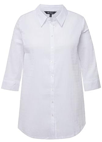 Ulla Popken Damen große Größen Übergrößen Plus Size Bluse, Bubble-Qualität, Hemdkragen, 3/4-Arm schneeweiß 54+ 797446200-54+