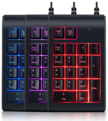 Gaeirt Teclado Numérico Numpad, Teclado de 19 Teclas Teclado Retroiluminado Tricolor Mecánico, Teclado con Cable para Computadora Portátil Teclado Numérico de 19 Teclas Portátil para Oficina(Negro)