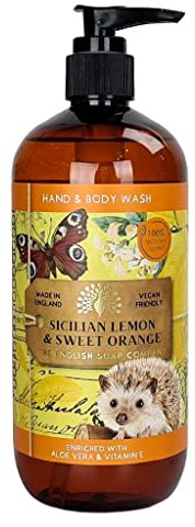 The English Soap Company Sicilian Lemon & Sweet Orange Hand and Body Wash - Vegan Anniversary Collection with Aloe Vera & Vitamin E, Zesty Citrus Scent, Recyclable Bottle, Made in England - 500ml