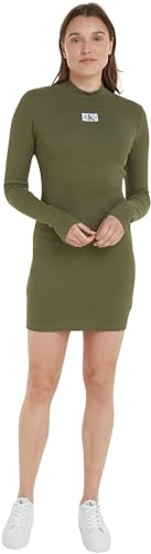 Calvin Klein Jeans Woven Label Rib LS Dress J20J222918 Robes évasées, Vert (Dusty Olive), L Femme