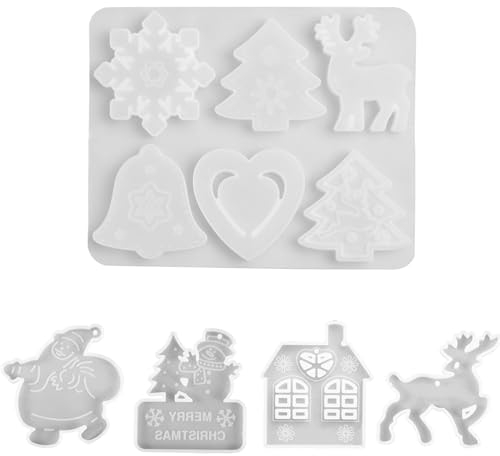 RHZXD 10 Stücke Silikonform Weihnachten, Silikonformen Gießformen Weihnachten Harz Formen Set, DIY Epoxidharz Schneeflocke Baum Schneemann Anhänger Gießformen, Harz Formen für Kuchen Gelee Schokolade