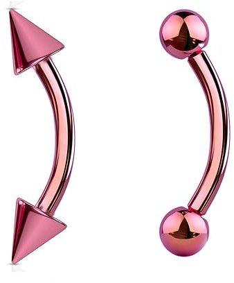 Jewel Barrel 2pc Curved Barbells Eyebrow Bars Daith Rook Helix Ear Body Piercing Jewellery 16G (1.2mm) with 6| 8 |10 | 12mm Length and 3mm Ball & Cone Ends Pair (Pink, 8)