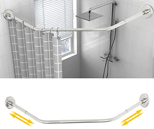 Diamantförmige Duschvorhangstange mit Eckhalterung aus Edelstahl für das Badezimmer, Die Stange ist flexibel und kann von 45-75cm gedehnt werden, Geeignet für den Einsatz in Bekleidungsgeschäften.
