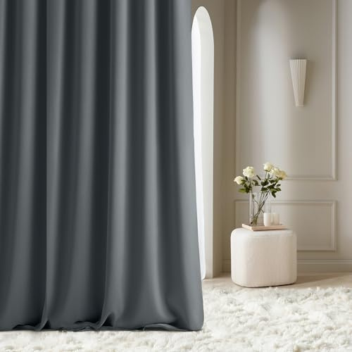 room99 Cortina Aura 180 x 280 cm con Cinta Multifuncional, Color Gris Oscuro, Tela Mate, fácil Montaje y Mantenimiento