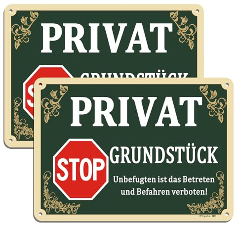 Phyabe Privatgrundstück Schilder 2 Stück, 25cm x 18cm, Aluminium