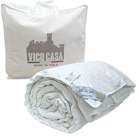 Vico Casa® Piumino letto matrimoniale extra lungo MADE IN ITALY 250x215cm in piuma d’oca,4 punti di calore; Piumone matrimoniale, realizzato e confezionato in Toscana; tessuto esterno 100% cotone