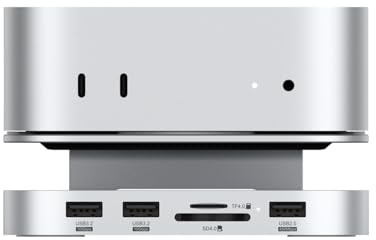 Qwiizlab Hub de soporte de aluminio con carcasa SSD, estación de acoplamiento para Mac mini M4/M4 Pro, 2 USB-A 10 Gbps, lectores de tarjetas TF/SD 4.0 de 312 MB/s, USB-A 2.0, se adapta a SSD M.2 NVMe
