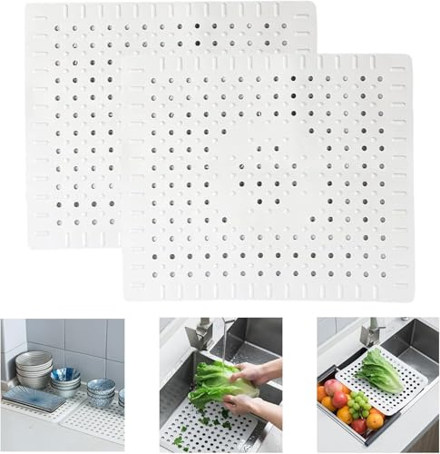 Ruikcoll 2 Almohadillas de Goma para Fregadero de Cocina y baño, Color Blanco, 31 x 26 cm