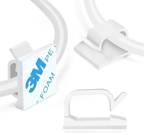 Clearhill 100 clips para cables, soportes de cable de pared, clips adhesivos para mantener los cables limpios debajo de escritorios, autos y computadoras (WCL-0805 blanco)