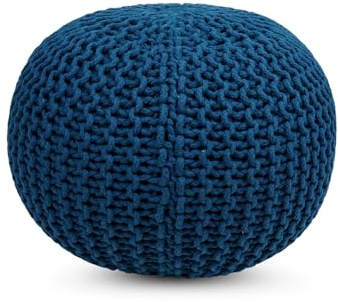 ARJORA Pouf rond 100 % coton tricoté à la main - Décoration d'intérieur pour canapé, peut être utilisé comme repose-pieds pour salon, chambre d'enfant, terrasse, salon - 45,7 x 35,6 cm - Bleu sarcelle