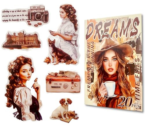 TIAMECH Old Dream Cowgirl Sticker Book - Tracing Back Time Series, 20 Sheets Waterproof PET Scrapbooking Stickers for Junk Journaling, Decorative Ephemera & DIY Crafts