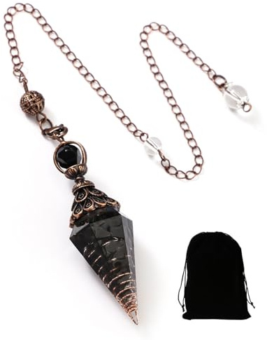 LEEQ Chakra Pendule Cristal de Radiesthésie Divination Hexagonal Pointu 7 pierres de Chakra Naturelle Reiki Pierres Précieuses Énergie Wicca Cristaux pour Reiki Cristal Obsidienne