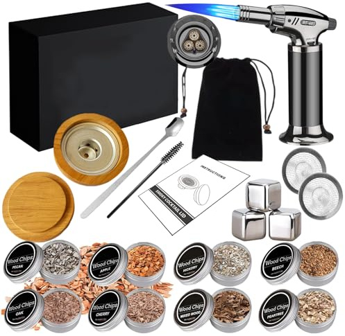RoseFlower Kit Fumoir Whisky, Nostalgia Smoker Kit pour Whisky, Boissons, Bourbon, Steak, Poisson et Fromage - Nourriture et Boissons Infusées de Fumée - Cadeau pour Mari, Père, Hommes