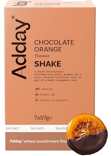 Adday High Protein Meal Replacement Shake Chocolate Orange- 7 Complete Meals- 20g Protein, 26 Vitamins- Low Calorie Total Diet Replacement- Gluten Free, Halal, Kosher