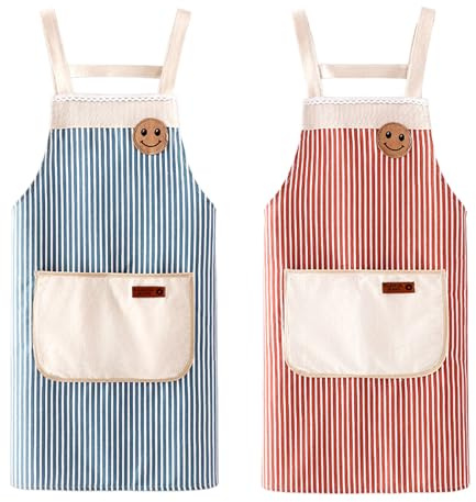 Hwtcjx 2 Pezzi Grembiule da Cucina Chef, Grembiule da Ristorante BBQ Bar, Regolabile Grembiuli con Tasche Chef di Cucina, Anti-fouling Gembiule Cucina Uomo Donna (Rosso, Verde)