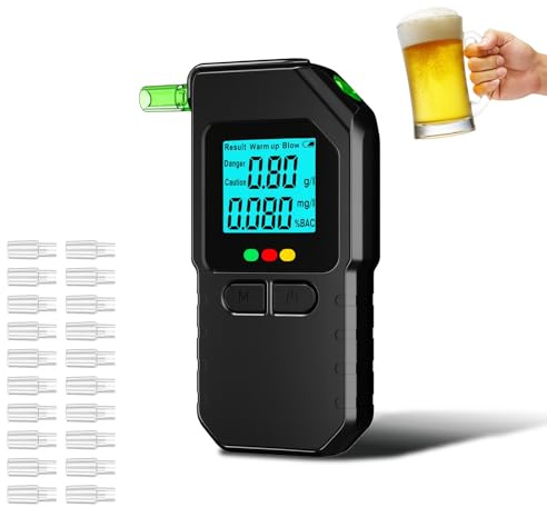 Joyzan Alcoholímetro, Prueba de Alcoholemia con 20 Boquillas Medidor de Alcohol Alta Precisión con Pantalla LCD Digital Analizador de Aliento Probador Sensor Dual Detector para Uso Fiestas Casa