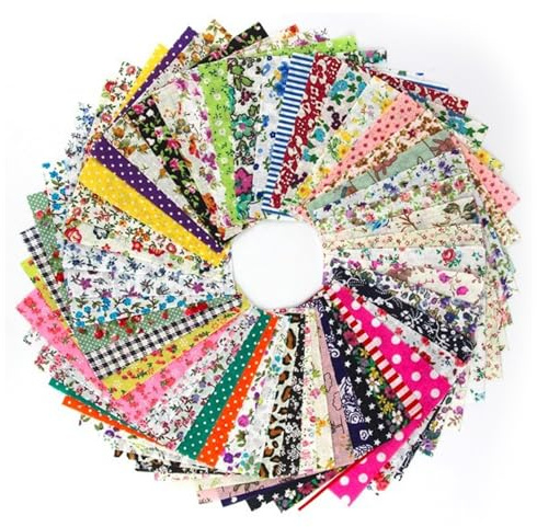 50PCS Cotton Sewing Fabric, 10 x 10 cm Bundles for Sewing, Cotton ​Pattern Floral Fabrics Square, Quilting Fabric for DIY Sewing Quilting Crafting, Home Party Craft
