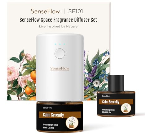 SenseFlow Difusor Aceites Esenciales Difusor de Aromas SF101 Pro - Ultrasónico Sin Agua, 100 % Vegetal, Aromaterapia120 Días, para Hogar, Hotel y Estudio hasta 100 ㎡, Serenidad Calmante