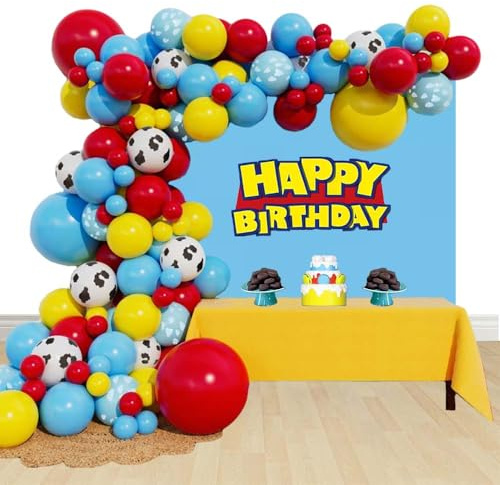 Kit de Décoration de Fête Thème Guirlande de Ballons Bleus Rouges Jaunes Arche et Accessoires pour Story Fête d'Anniversaire