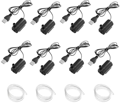 BAIFULAI 8 stycken USB minivattenpumpar, 5 V liten dränkbar pump, ultra-tyst akvariepump med slang, vattenlekpump liten, 1 m strömkabel, minipump vatten för akvarium trädgård fontän