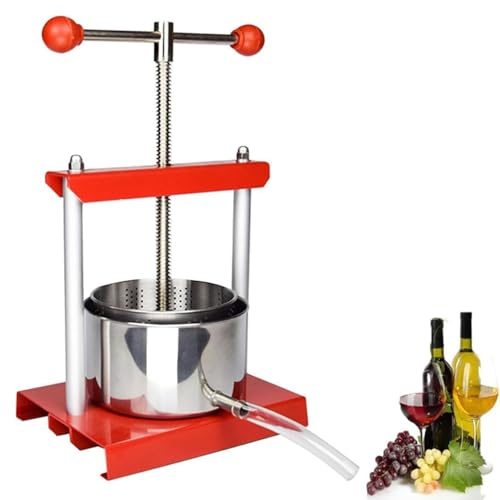 Fruktvinpress, manuell juicemaskin, fruktciderkvarn med fat i rostfritt stål, filterpåse, handtag, för cidertinktur, ost, örter, grönsaker 3L/0.8Gal