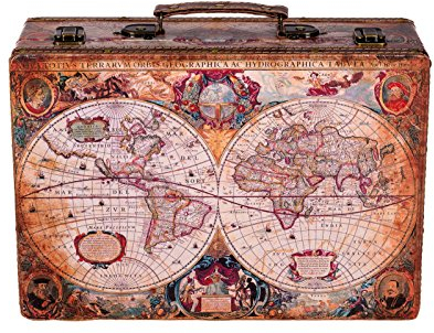 Birendy Scatola a baule, KD1288, baule in legno con rivestimento in tela, in stile vintage con guarnizioni in metallo, effetto antico 36cm