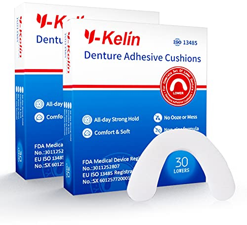 Y-Kelin Cuscino adesivo per protesi inferiore Denture Adhesive- 30 pezzi per scatola (2 pacchi)