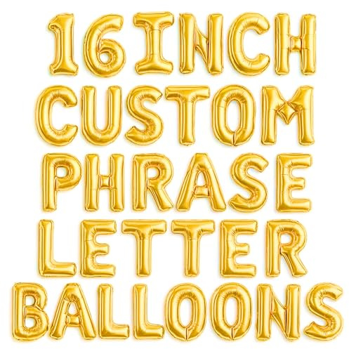 [52pcs] Gold Letter Balloons - 2 Full A-Z Sets For Gold Letter Balloon Banner | Alphabet Ballons | 16 inch Foil Ballon | Customized Name Balloon Letters for a Birthday, Graduation, Wedding Baby Shower