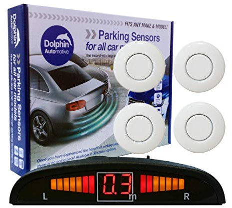 Dolphin DPS450 omvända parkeringssensorer i 32 färger 4 ultraljudsradar-sensorer kit ljud och displayvarningssystem matt och glansig svart +30 fler färger, Vitt