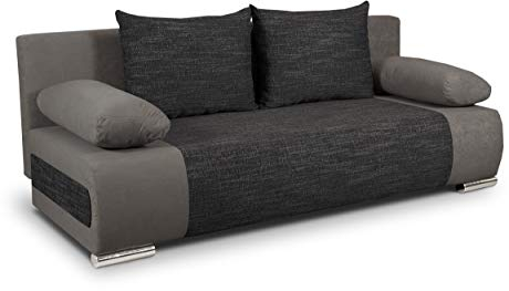 Schlafsofa Naki - Sofa mit Schlaffunktion und Bettkasten, Bettsofa, Couchgarnitur, Couch, Sofagarnitur, Bett (Grau + Schwarz (Alova 36 + Berlin 02))