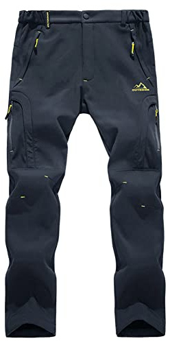 EKLENTSON Men's Waterproof Softshell Fleece Lined Outdoor Walking Trousers Warm Thicken Padded Hiking Ski Pants with Zip Pockets