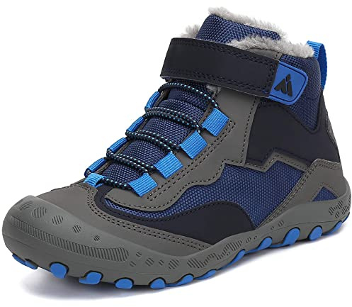 Mishansha Botas Niña Invierno Botas Nieve Niño Impermeables Botas de Nieve Botines Forradas Invierno Botas Trekking Senderismo Zapatos Invierno Zapatillas Nieve Azul Oscuro,Gr.28