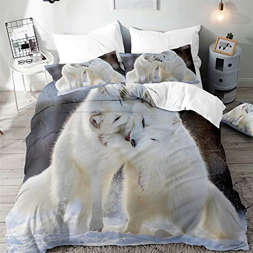 Morbuy Bettbezug Bettwäsche Set - 3D Tierdruck Bettwäsche-Set für Junger Erwachsener, Mikrofaser Weiche Bettbezug mit Reißverschluss und Kissenbezüge (135x200cm,Polarfuchs)