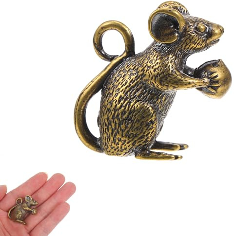 TOYANDONA Brass Mouse Figurine Mini Lucky Rat Statue Chinese Zodiac Pendants Charms Feng Shui Sculpture for Wealth Amulet Home Decorations