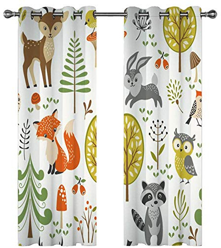 Fashionapple Rideau Occultant Thermiques Animaux de la forêt Enfants Dessin animé Décoration Salon Rideaux Occultants De Fenêtre pour Cuisine Chambre Enfant Bureau,Fenêtre Décor 220x215cm