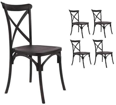 Kosmi Lot de 4 chaises Noires Style BISTROT en résine polypropylène