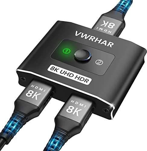 VWRHar Switch HDMI 4K 120hz, 8K Aluminum Switch hdmi 2.1, Splitter HDMI Commutateur hdmi 2 entrées 1 Sortie ou 1 entrée 2 Sorties, Switch Support HDCP 2.2 & 2.3 Dolby avec TV/PS5/Xbox-Serie X