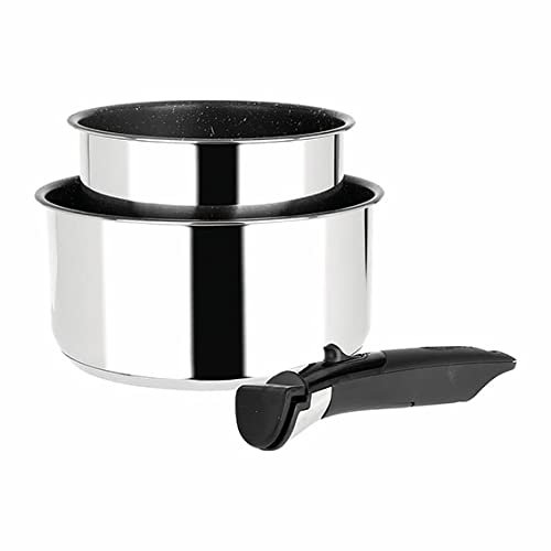 Sitram 714267 lot de 2 casseroles ARPEGE en acier inoxydable Ø 16 et 20 cm + manche amovible - revêtement intérieur anti-adhésif - compatible tous feux dont induction